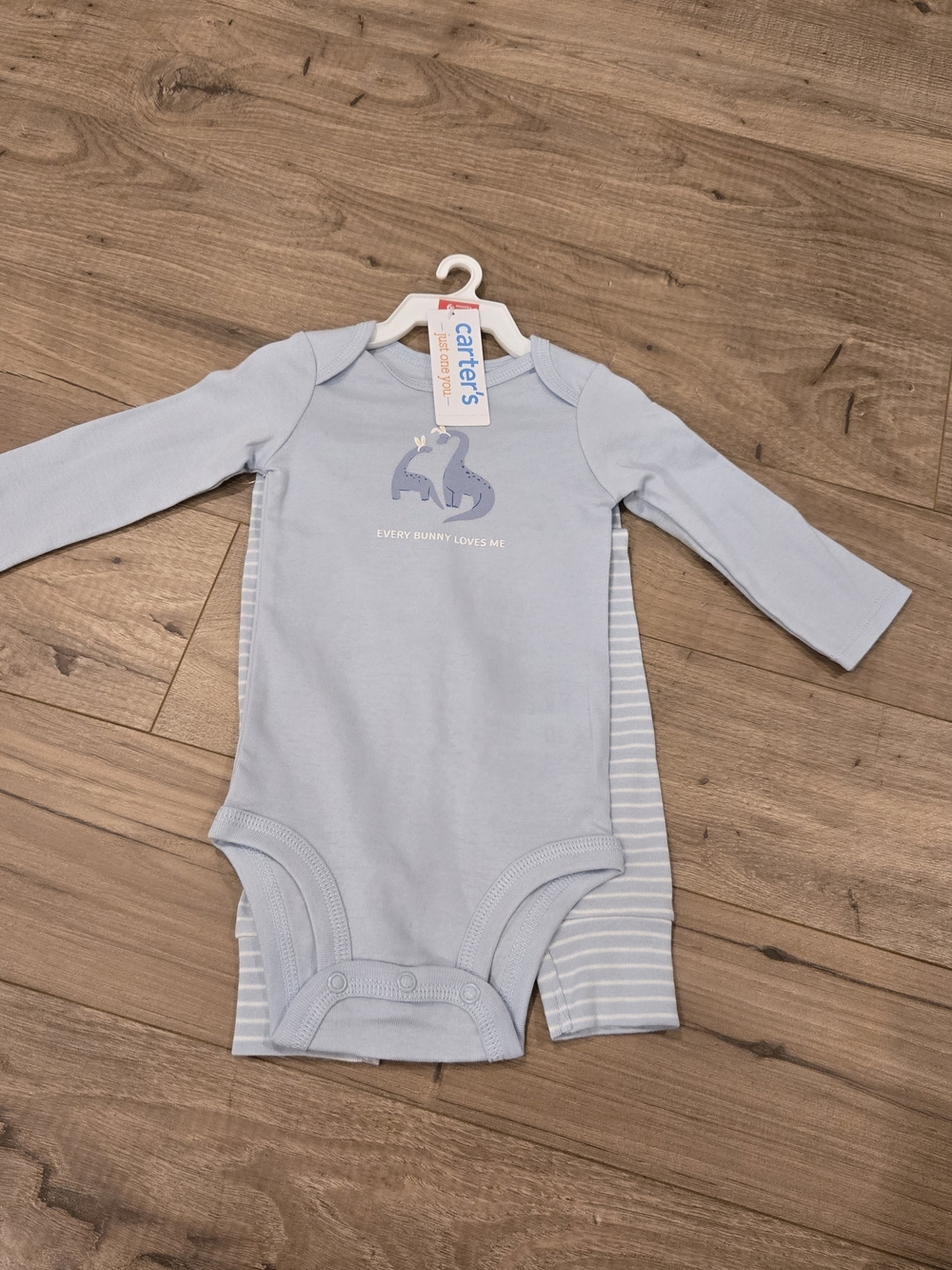 Carter's Baby Boy Dino Easter Set 2pc Blue Stripes NWT 6Mos every bunny loves me - Picture 2 of 8